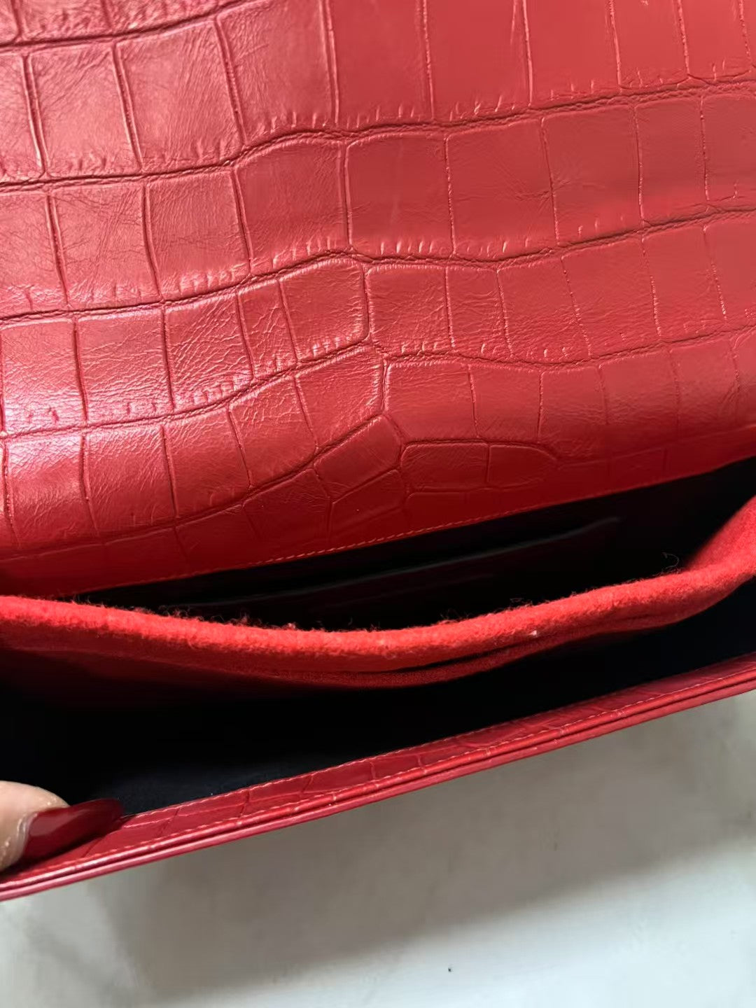YSL Kate Red Crocodile Embossed Leather Crossbody Bag