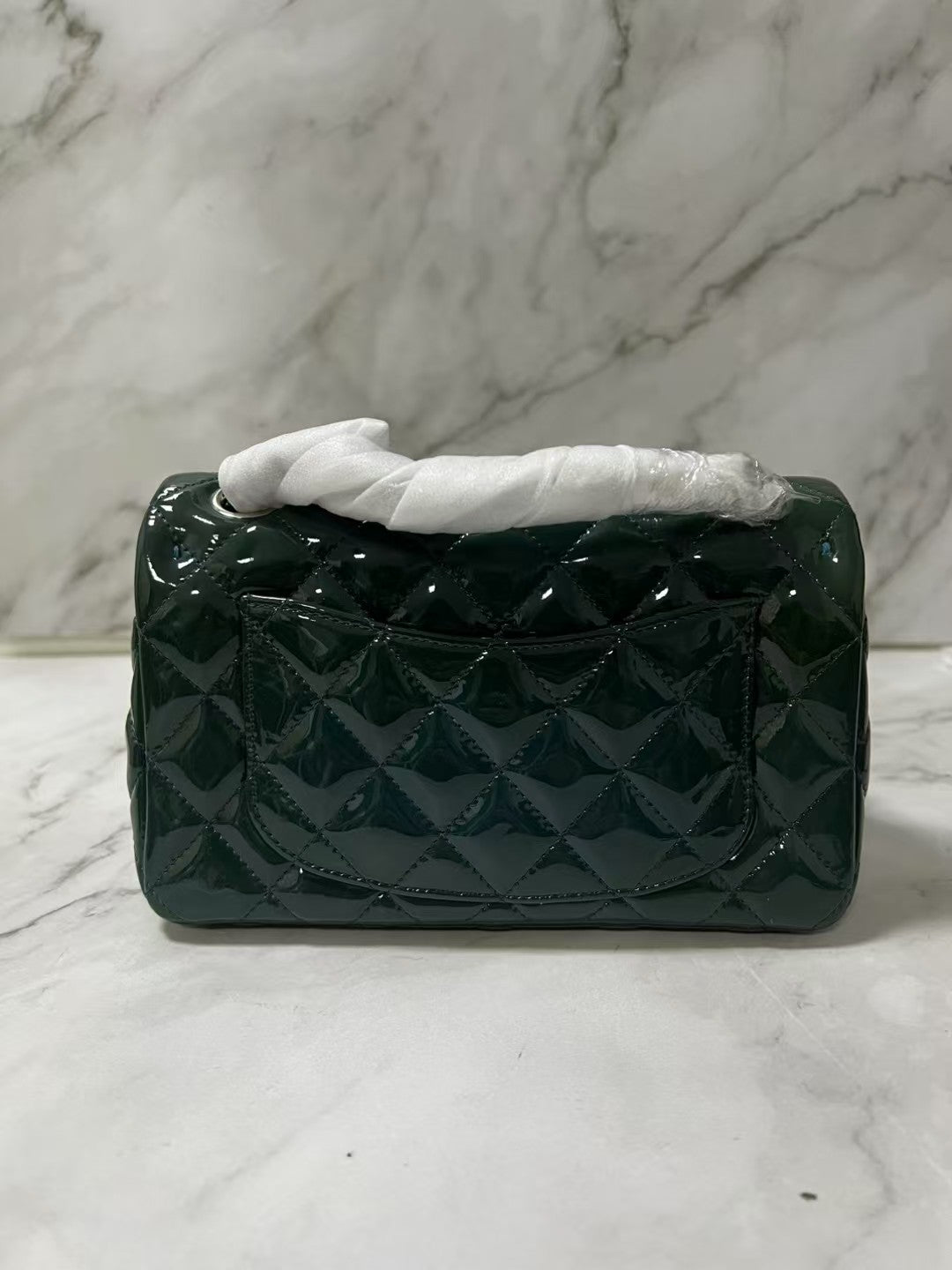 Chanel Classic Flap Mini Rectangular Dark Green Patent Leather Shoulder Bag