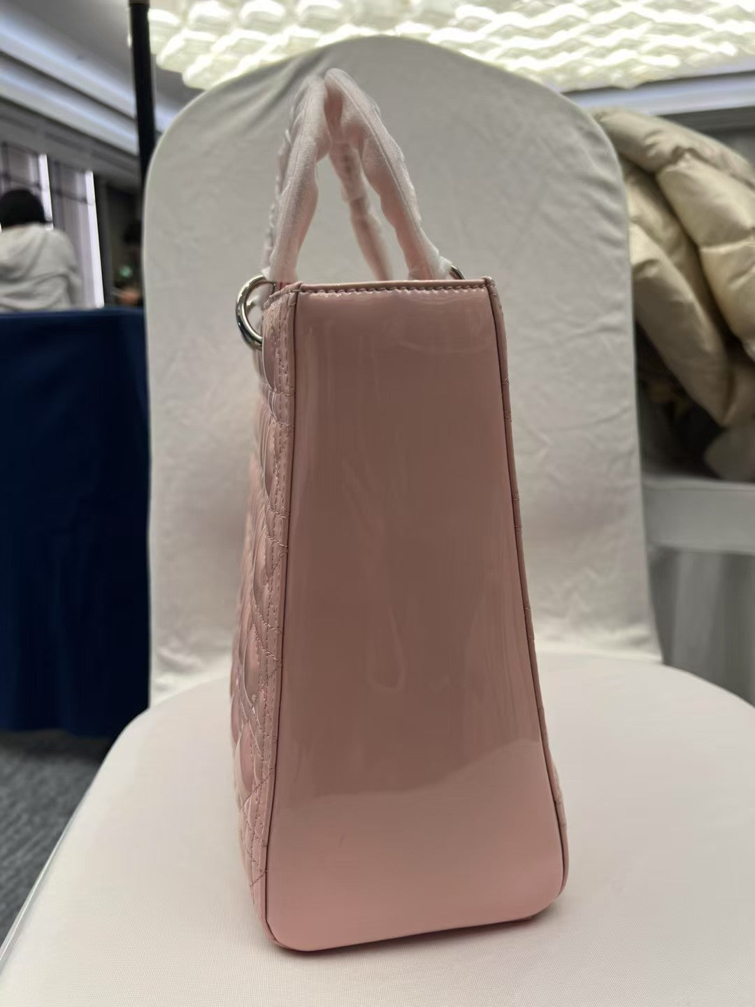 Dior Lady Dior Large Pink Cannage Patent Leather Handbag Bag