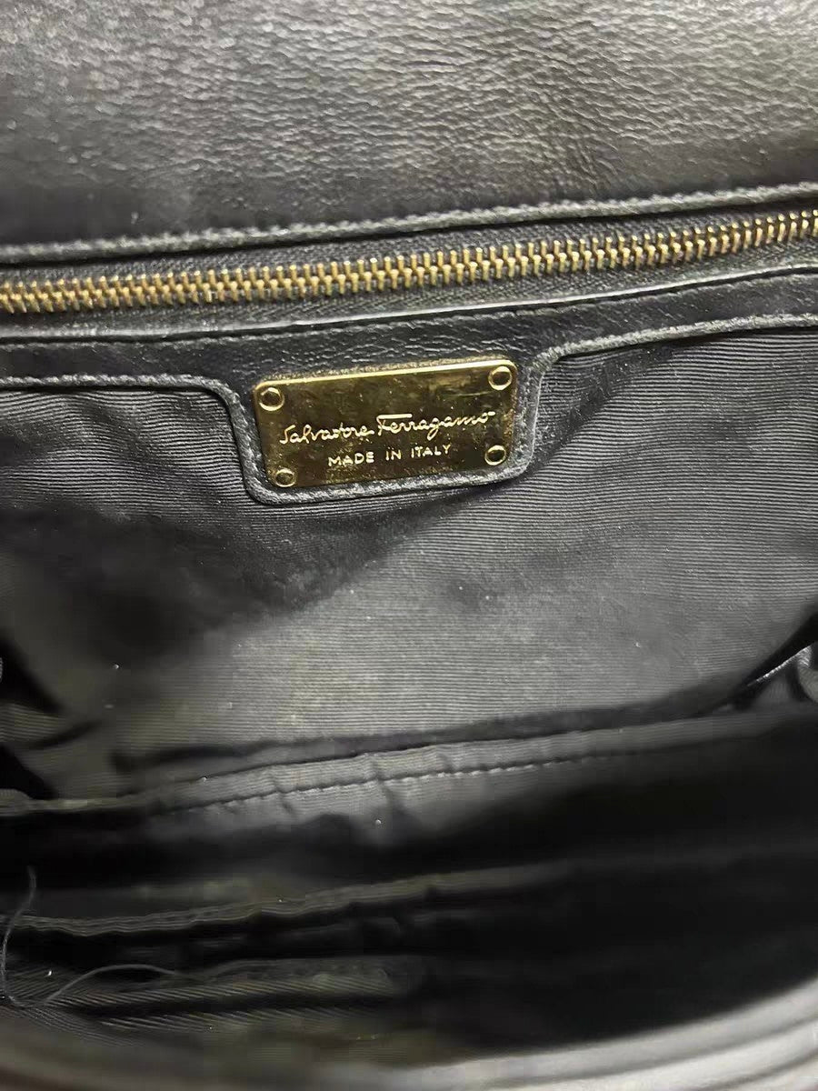 Salvatore Ferragamo Black Quilted Leather Chain Shoulder Bag