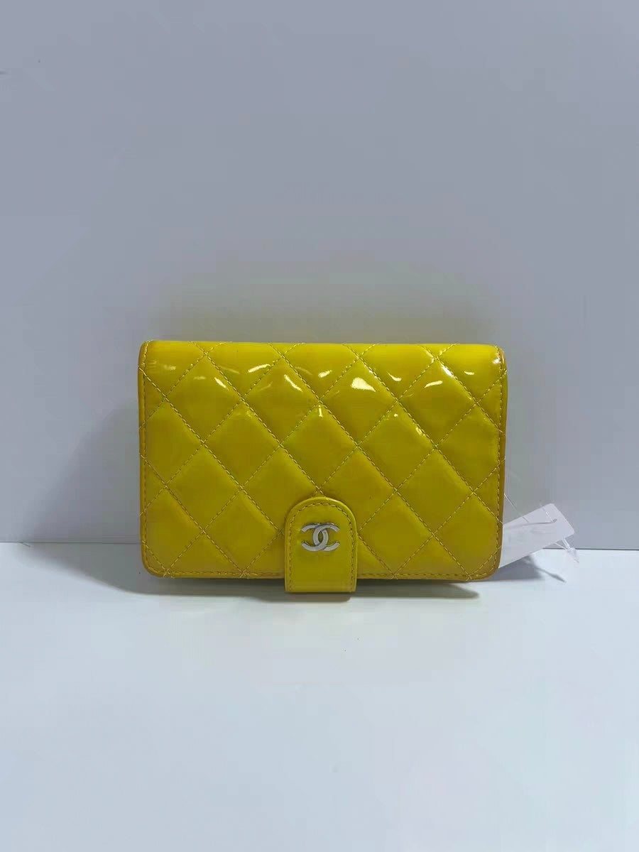 Chanel Classic Yellow Patent Leather Quilted Wallet