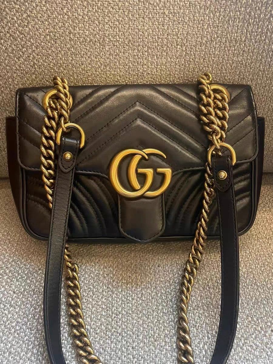 Gucci Marmont Small Black Chevron Quilted Leather Shoulder Bag