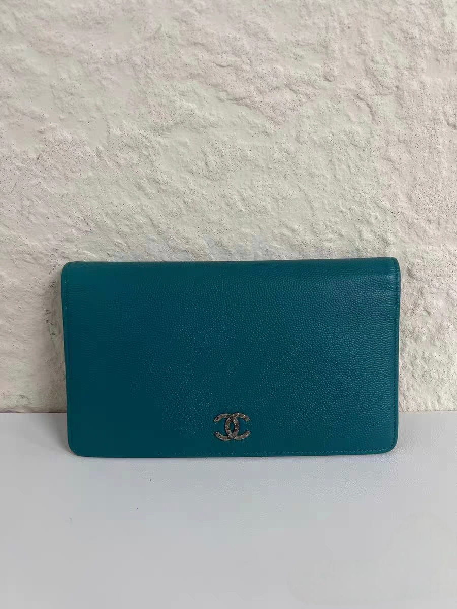 Chanel Teal Caviar Leather Long Wallet