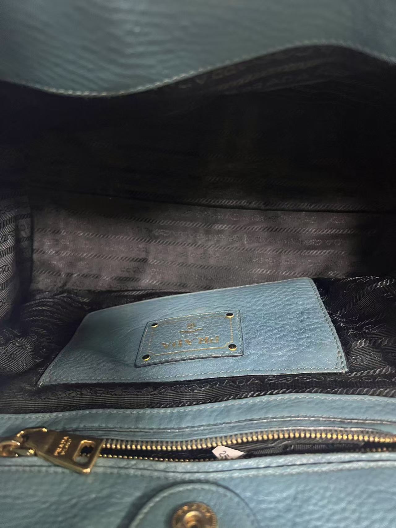 Prada Teal Vitello Daino Leather Tote Bag