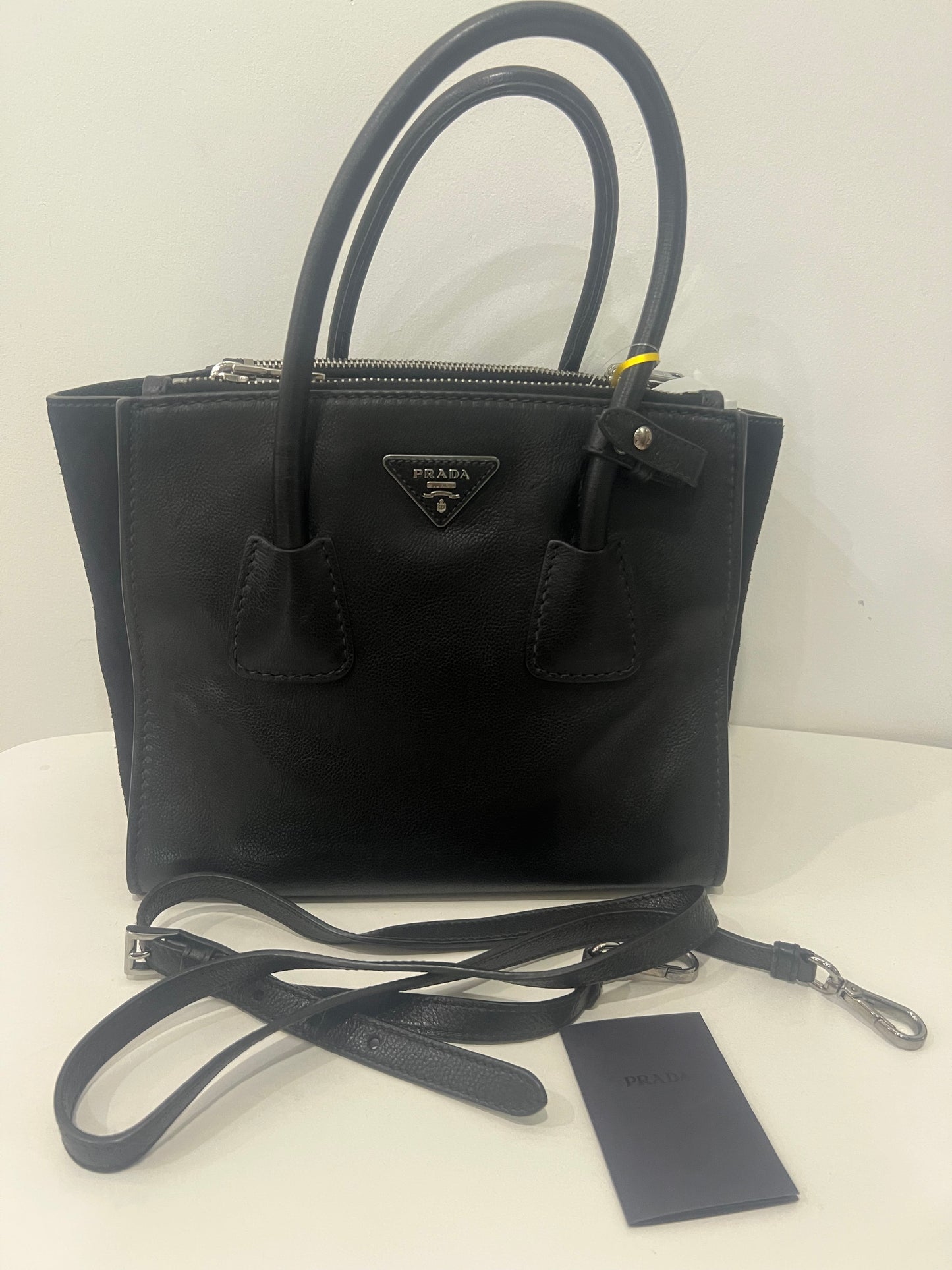 Prada Double Medium Black Leather & Suede Tote Bag