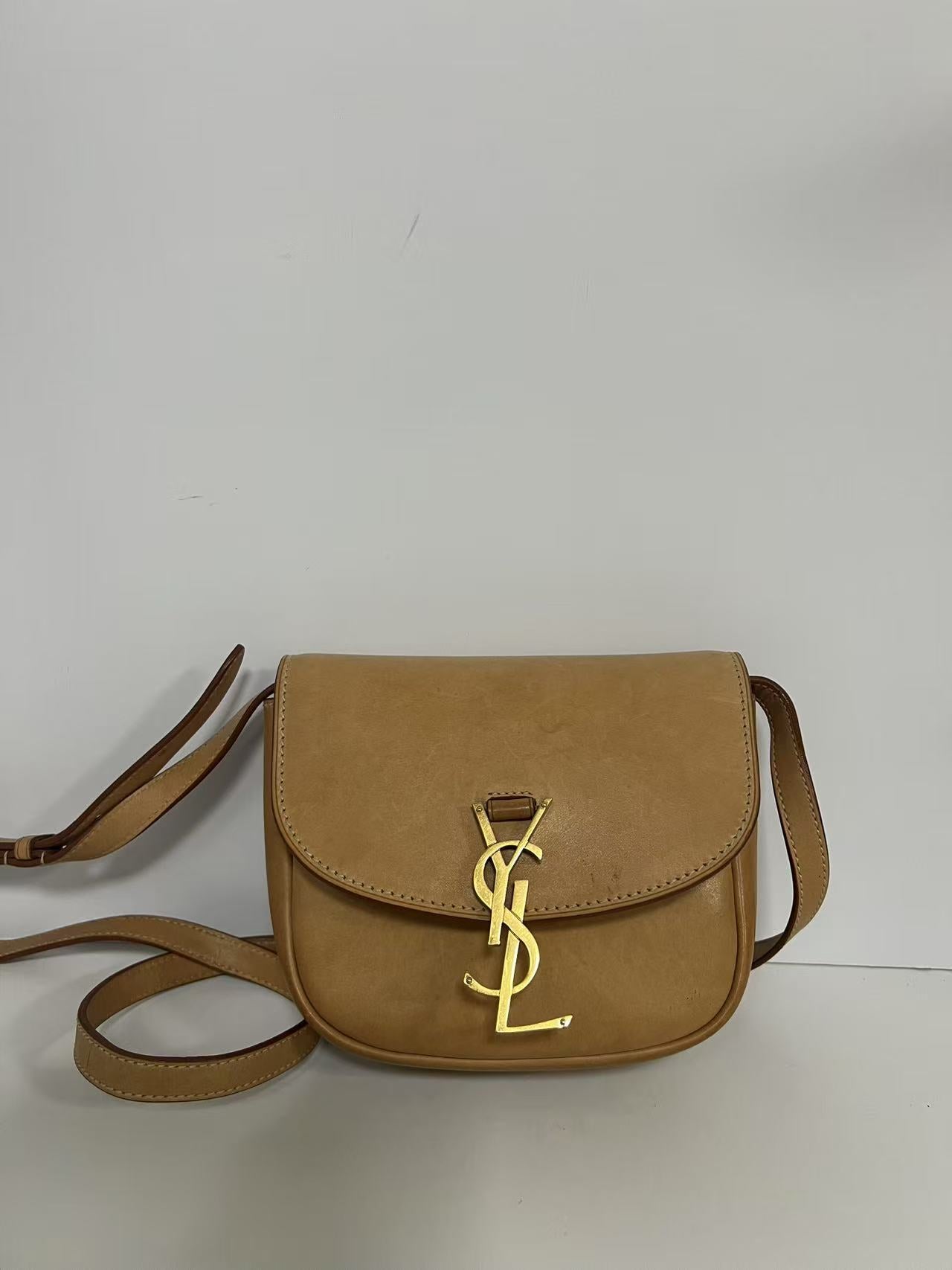 Saint Laurent (YSL) Kaia Small Tan Leather Saddle Crossbody Bag