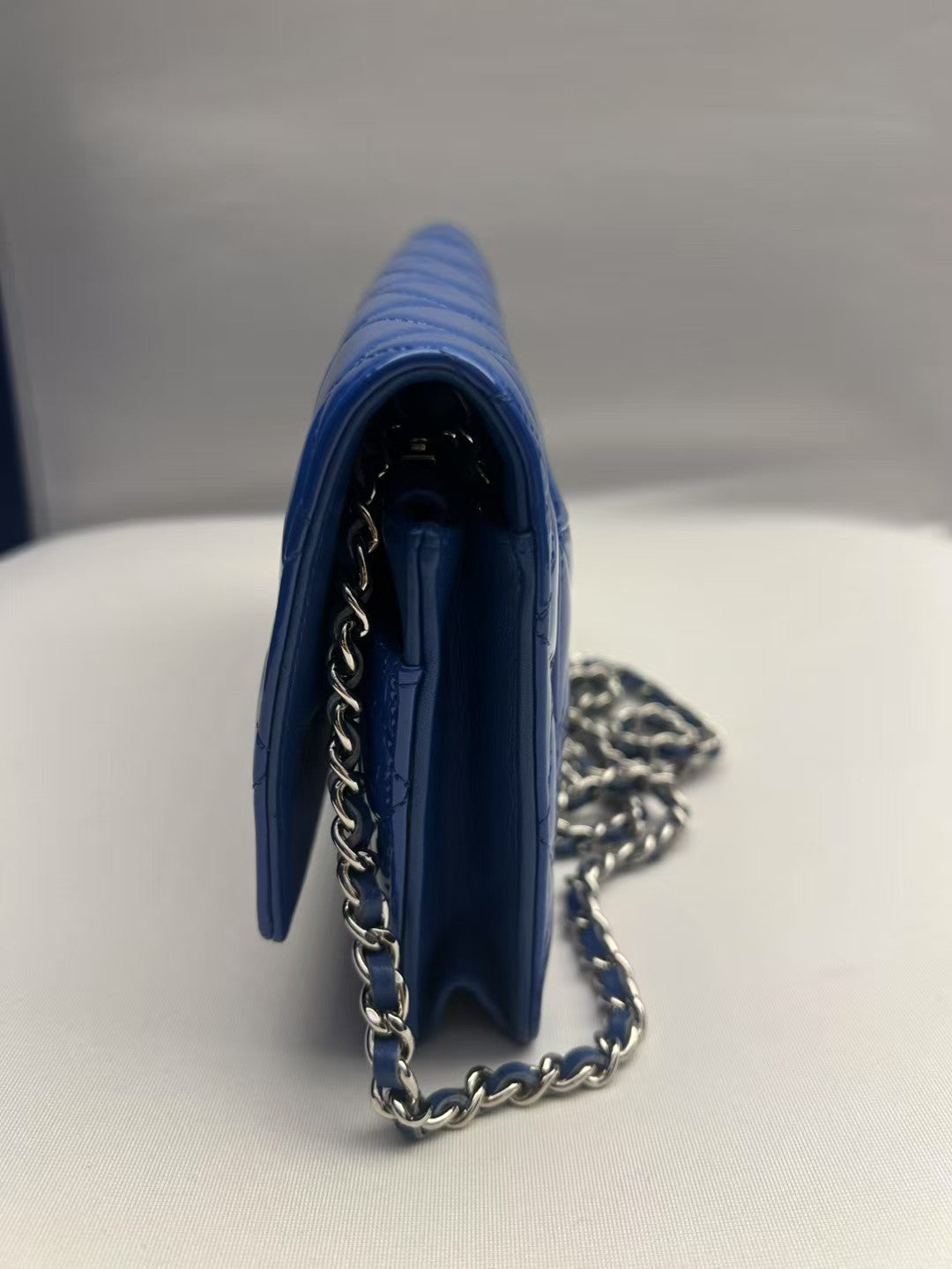 Chanel Wallet on Chain (WOC) Blue Patent Leather Quilted Bag