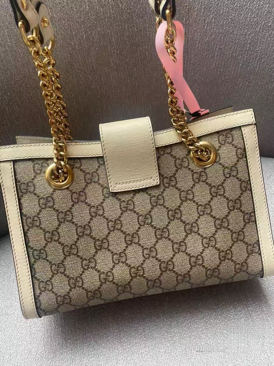 Gucci Padlock GG White Leather Small Shoulder Bag