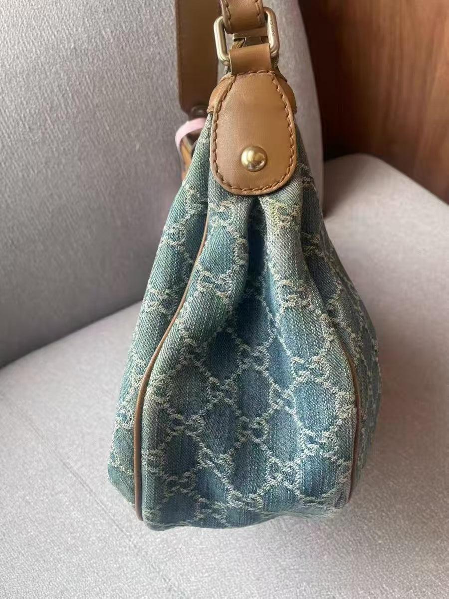 Gucci Sukey Blue GG Denim Canvas Shoulder Bag