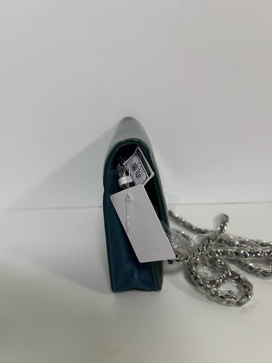 Chanel Green Patent Leather Interlocking CC Logo Wallet on Chain (WOC)