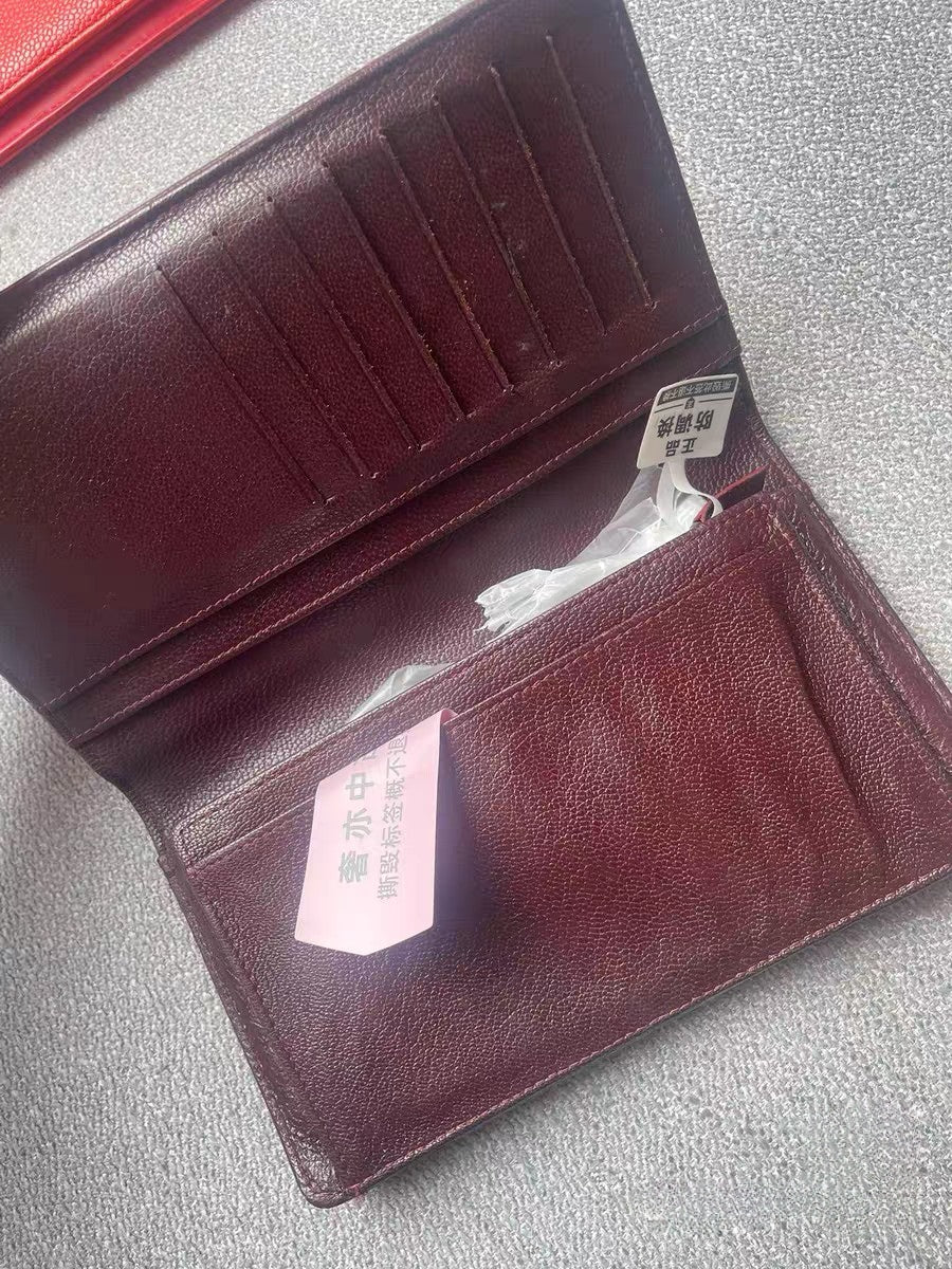 Chanel Black Quilted Leather Burgundy Trim Long Wallet