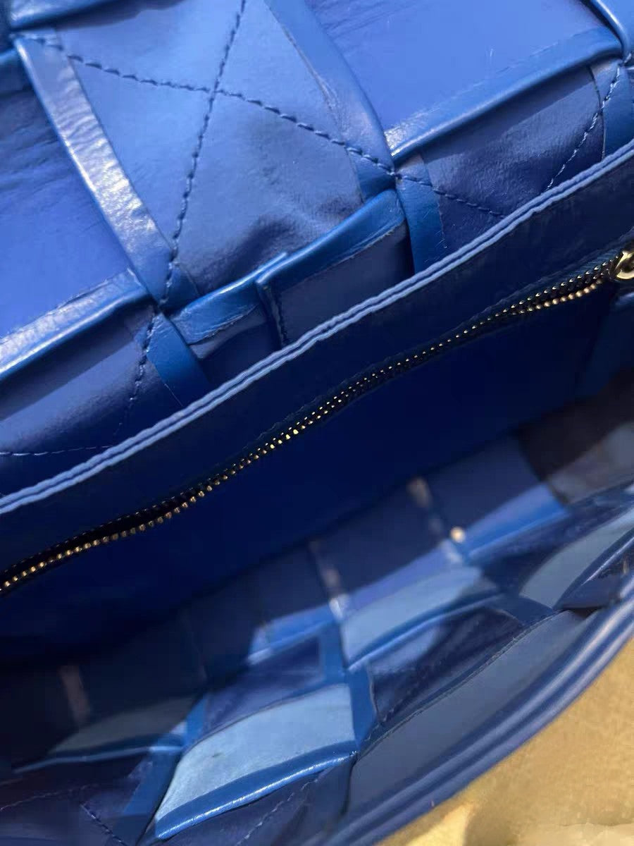 Bottega Veneta Cassette Bright Blue Intrecciato Leather Crossbody Bag