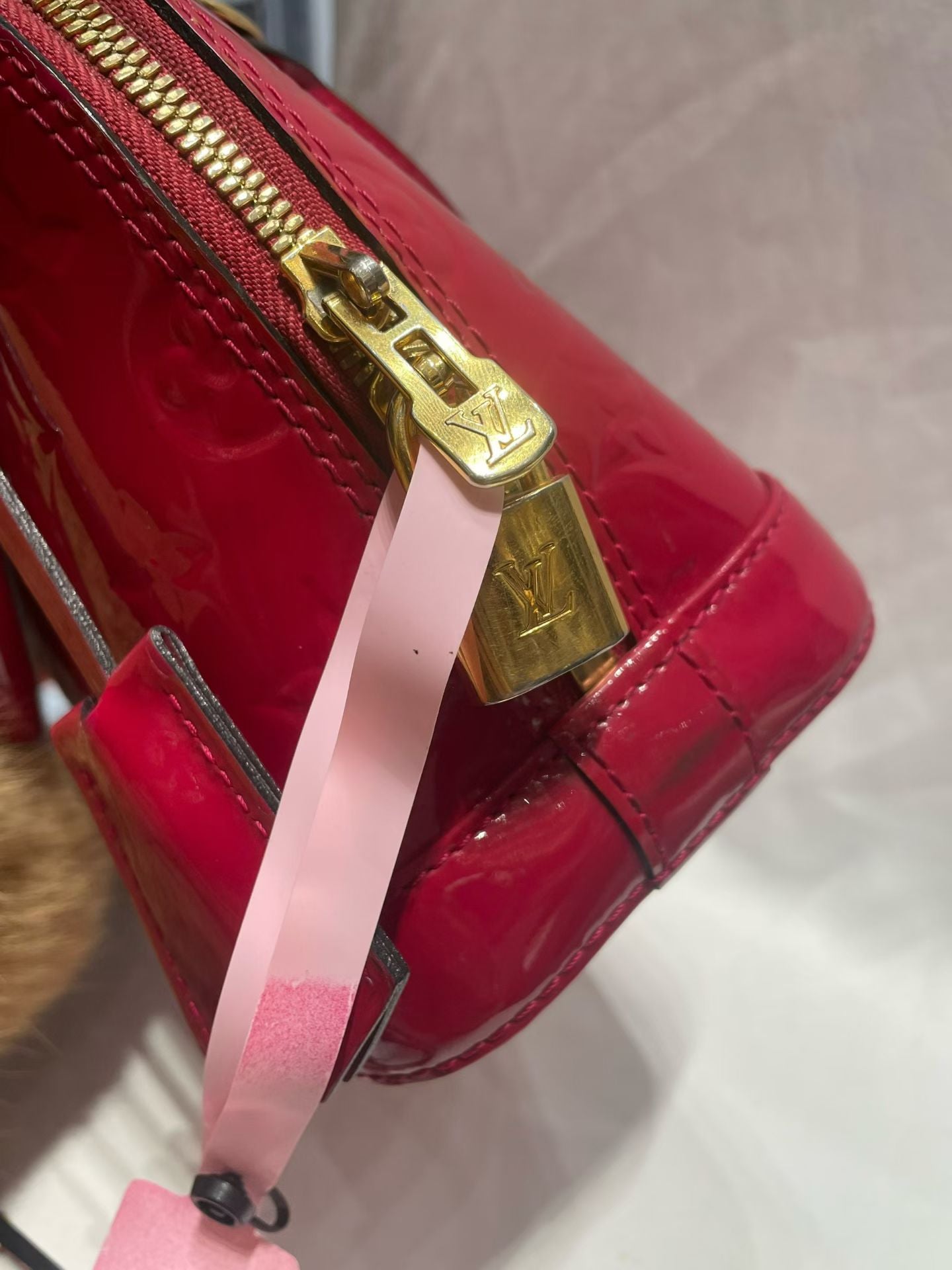 Louis Vuitton Alma BB Monogram Vernis Red Patent Leather Bag