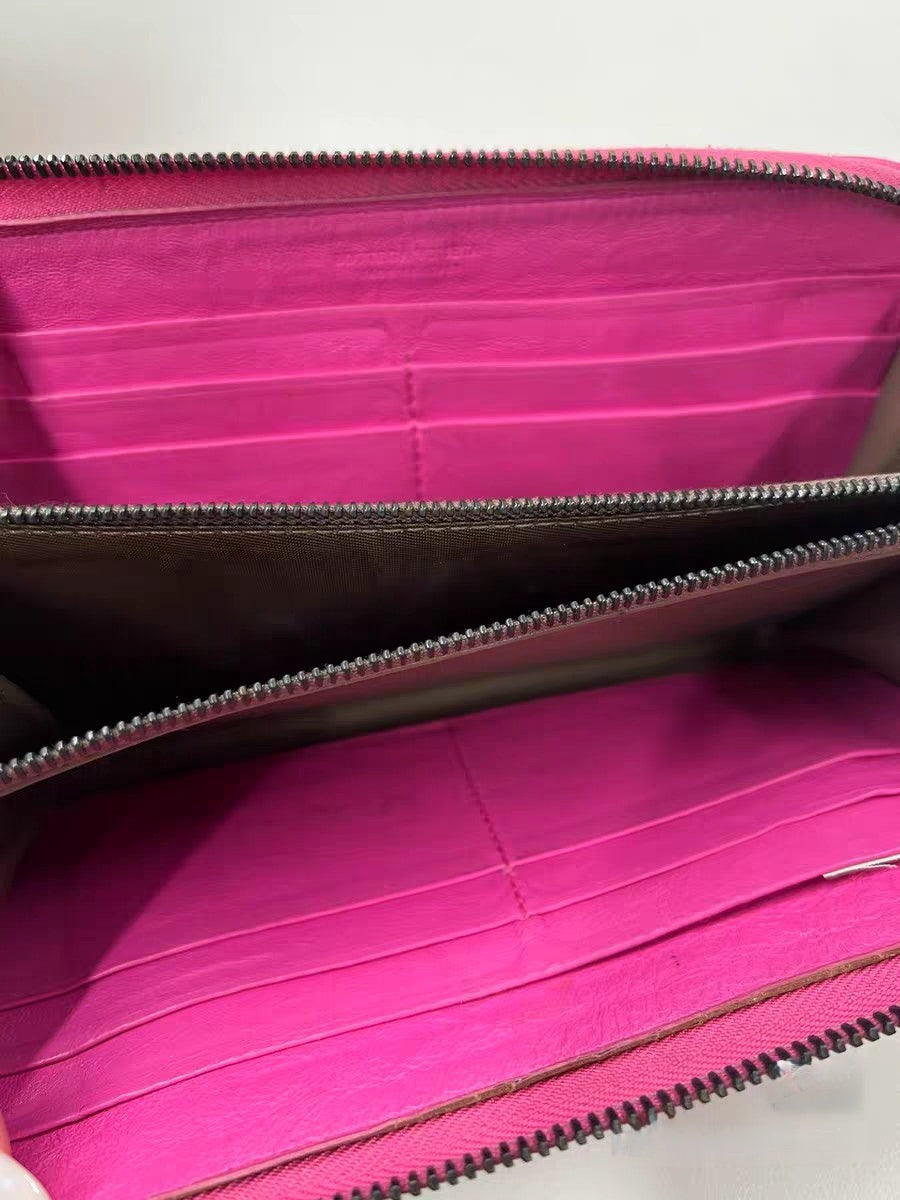 Bottega Veneta Intrecciato Hot Pink Leather Zip Around Wallet