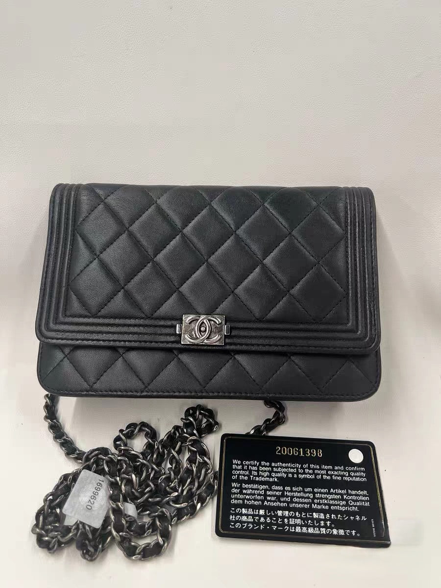Chanel Boy Wallet on Chain (WOC) Black Quilted Lambskin Bag