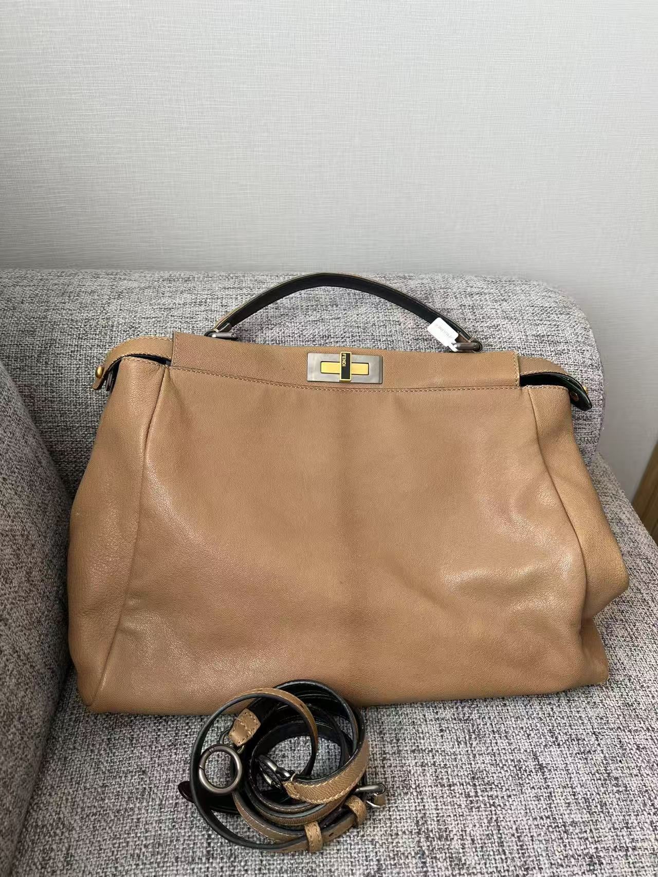 Fendi Peekaboo Medium Tan Calfskin Leather Bag