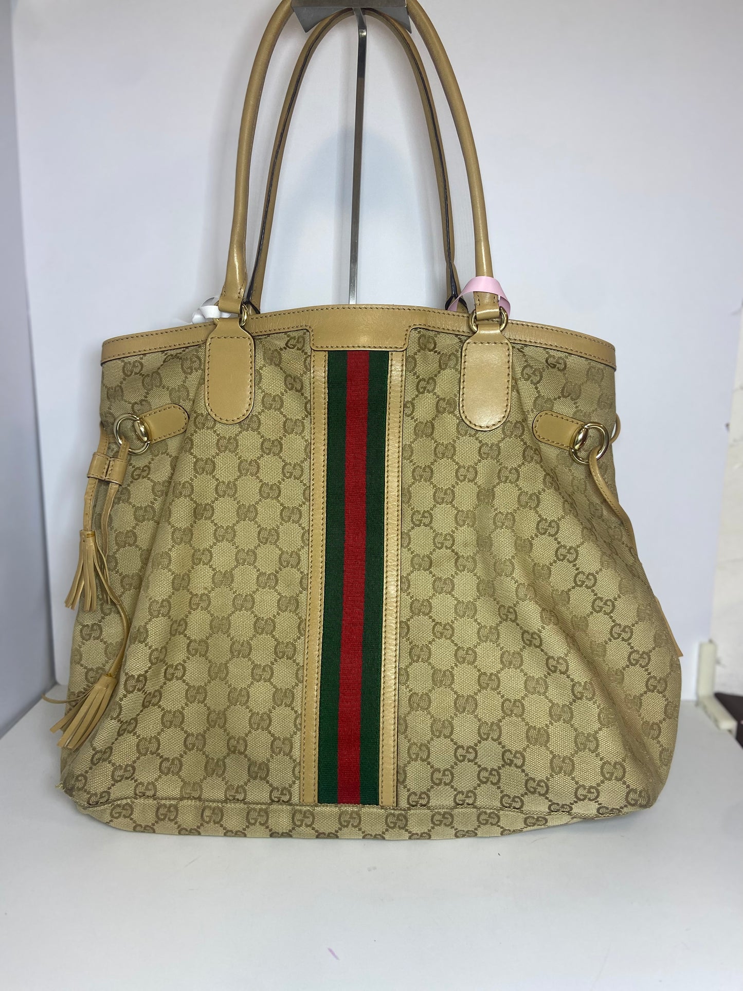 Gucci Ophidia Beige GG Canvas Cloth Shopping Tote Bag