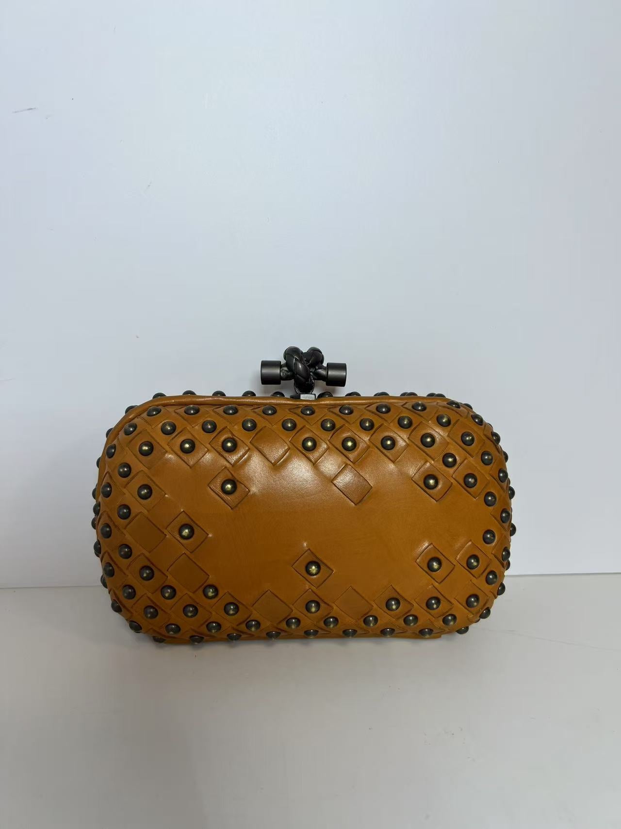 Bottega Veneta Knot Intreccio Studded Leather Clutch Bag