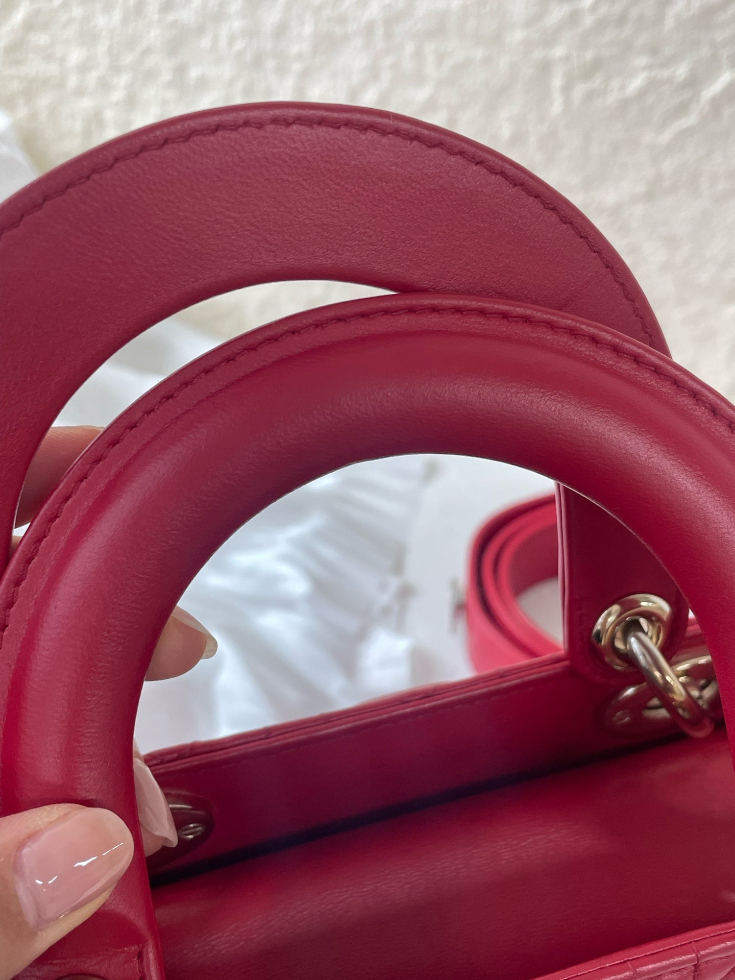 Dior Lady Dior Small Red Lambskin Cannage Handbag