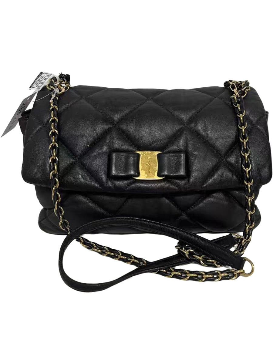 Salvatore Ferragamo Black Quilted Leather Chain Shoulder Bag