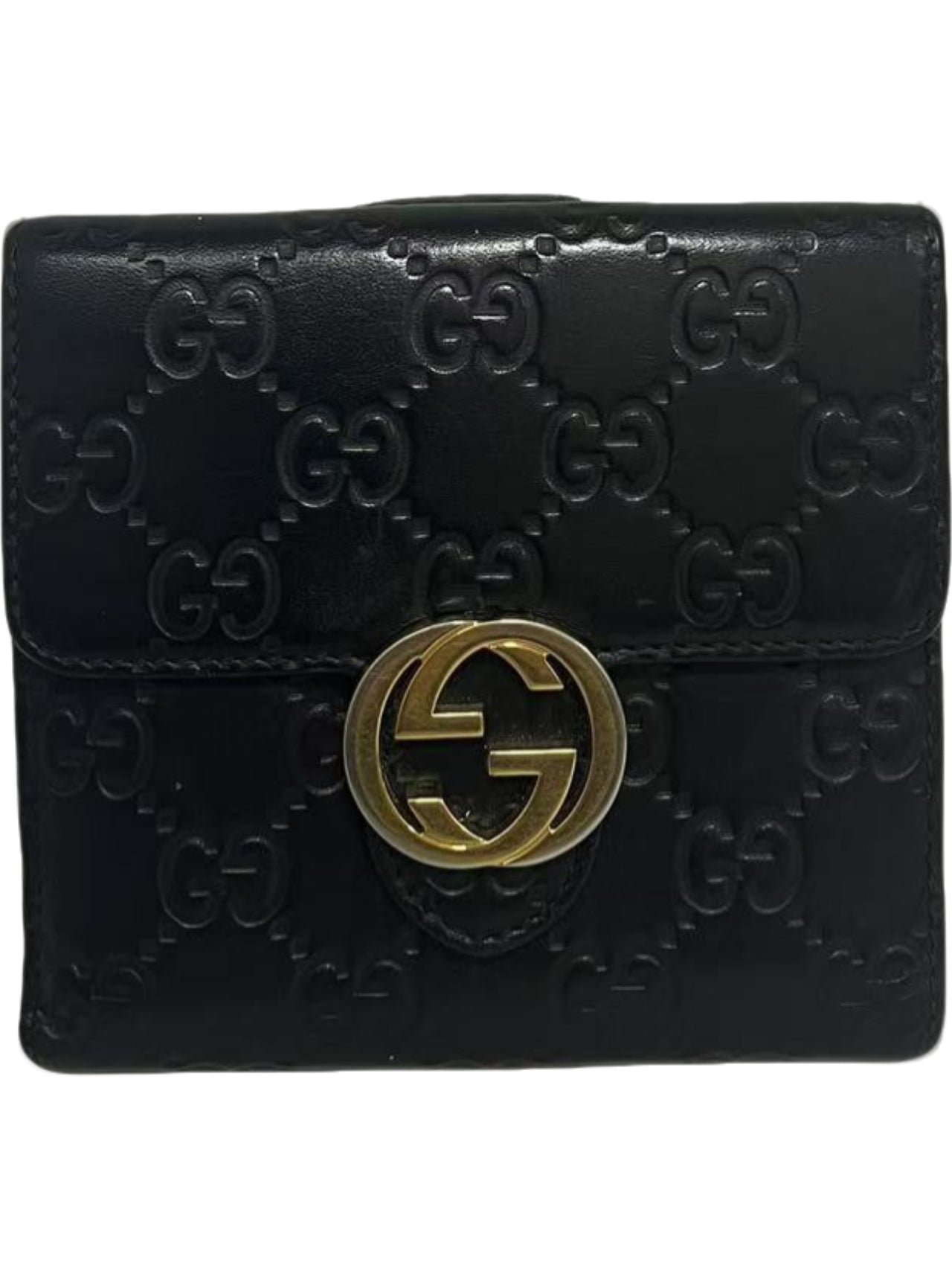 Gucci Guccissima Black Embossed Leather Interlocking G Snap Wallet