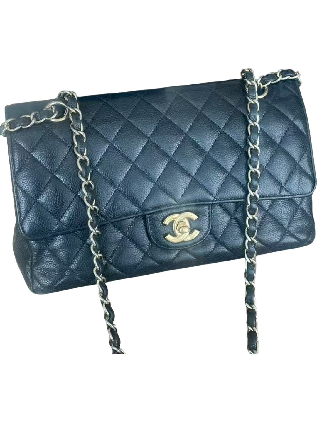 Chanel Classic Double Flap Jumbo  Black Caviar Leather Shoulder Bag