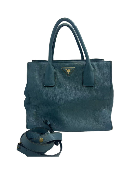 Prada Teal Vitello Daino Leather Tote Bag