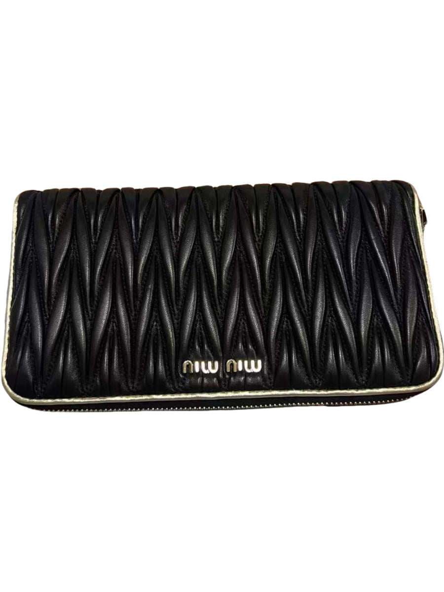 Miu Miu Matelassé Black Leather Zip-Around Wallet