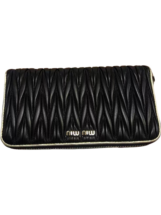 Miu Miu Matelassé Black Leather Zip-Around Wallet