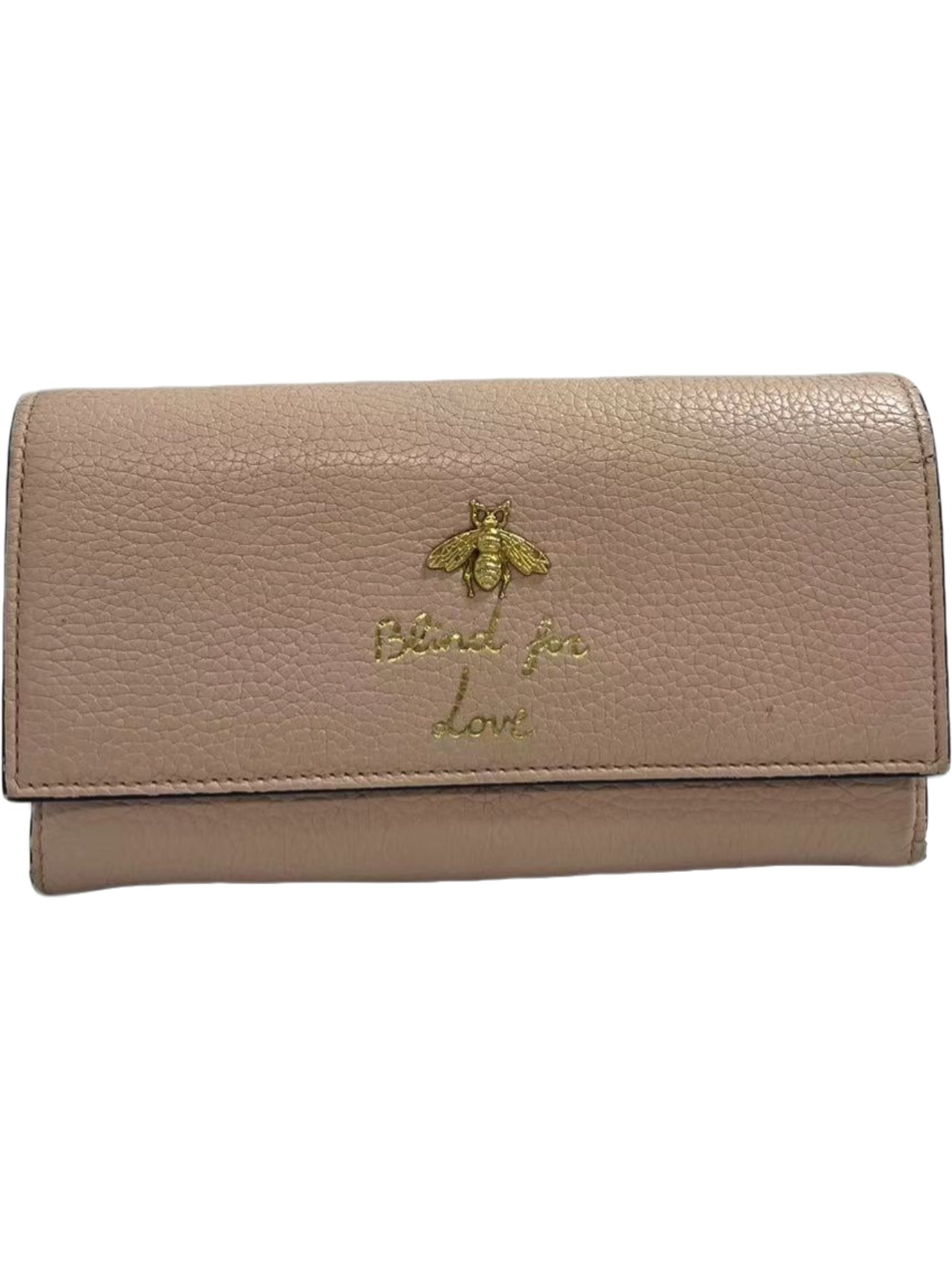 Gucci Blind for Love Blush Pink Pebbled Leather Snap Wallet