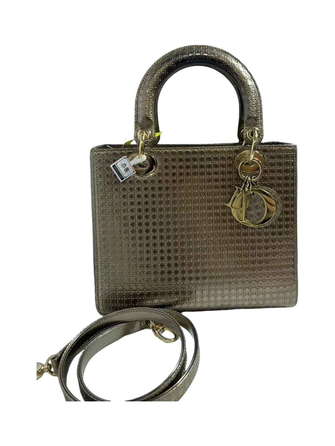 Christian Dior Lady Dior Gold Metallic Cannage Leather HandleBag