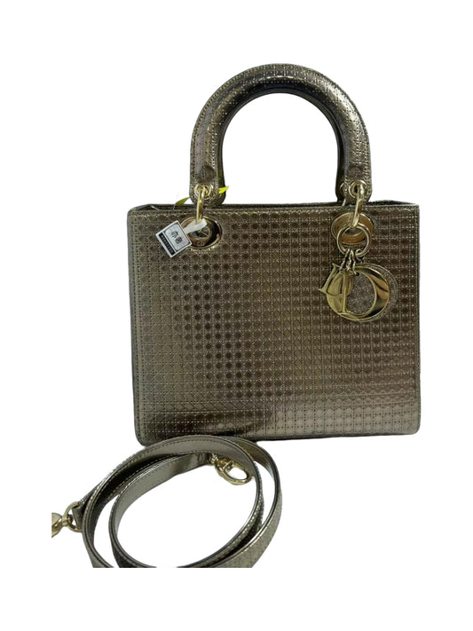 Christian Dior Lady Dior Gold Metallic Cannage Leather HandleBag