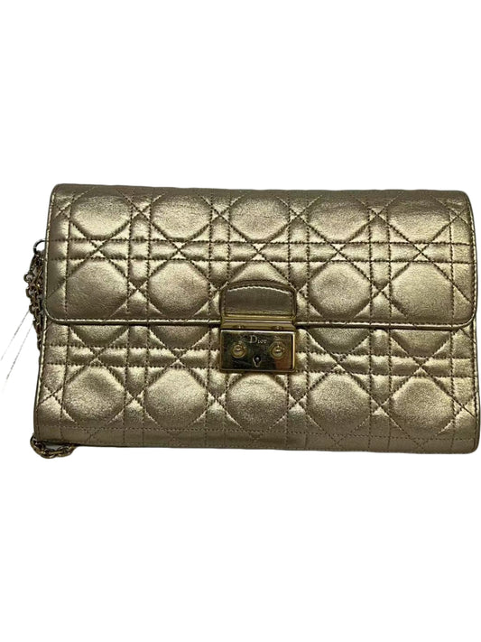 Christian Dior Diorama Metallic Gold Leather Wallet on Chain (WOC)
