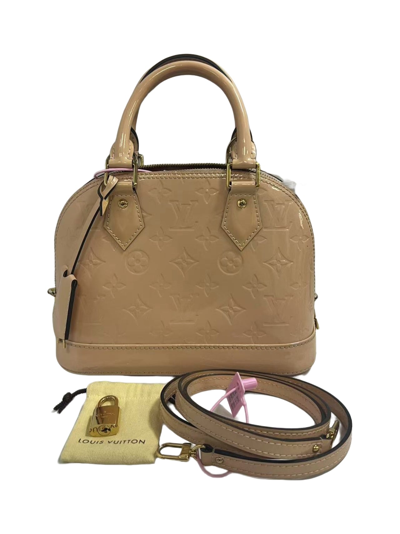 Louis Vuitton Alma BB Rose Ballerine Monogram Vernis Patent Leather Handbag
