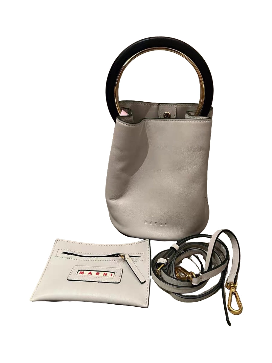 Marni Light Gray Leather Bucket Bag with Ring Handle