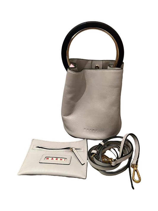 Marni Light Gray Leather Bucket Bag with Ring Handle