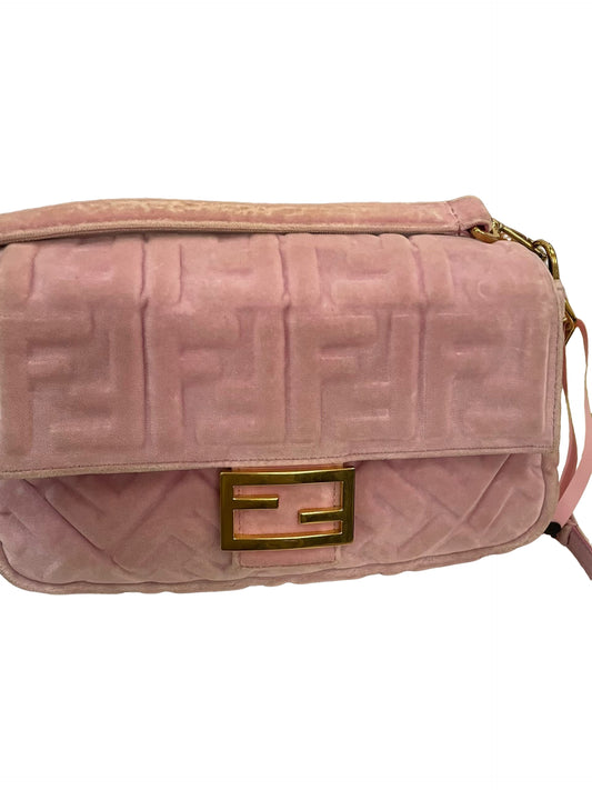 Fendi Baguette Pink Velvet FF Embossed Bag
