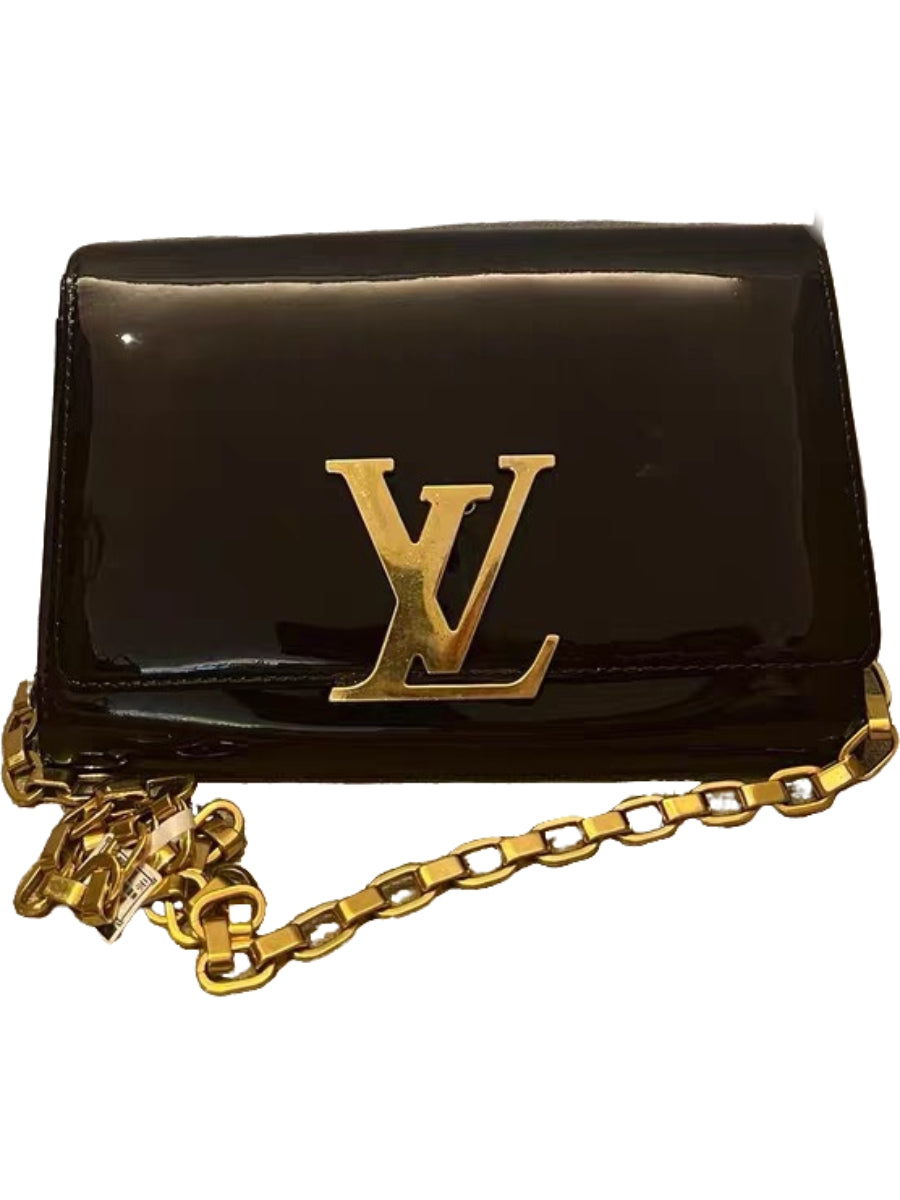 Louis Vuitton Louise Black Patent Leather Chain Wallet