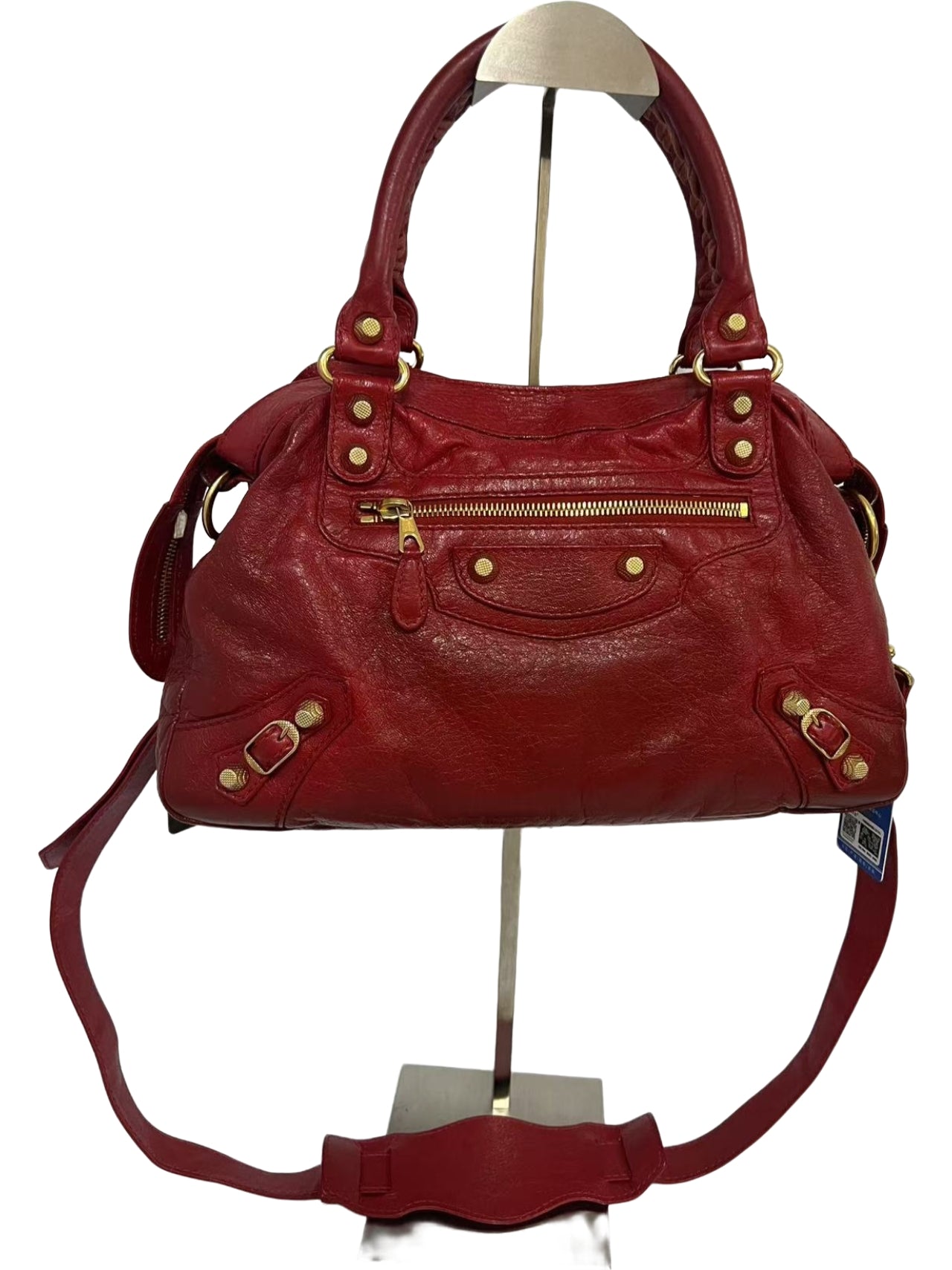 Balenciaga Red Leather Studded Motorcycle Bag