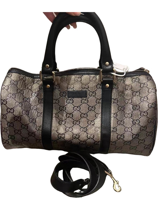 Gucci GG Supreme Metallic Beige Canvas Boston Bag
