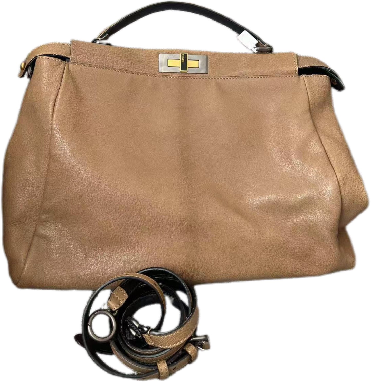 Fendi Peekaboo Medium Tan Calfskin Leather Bag