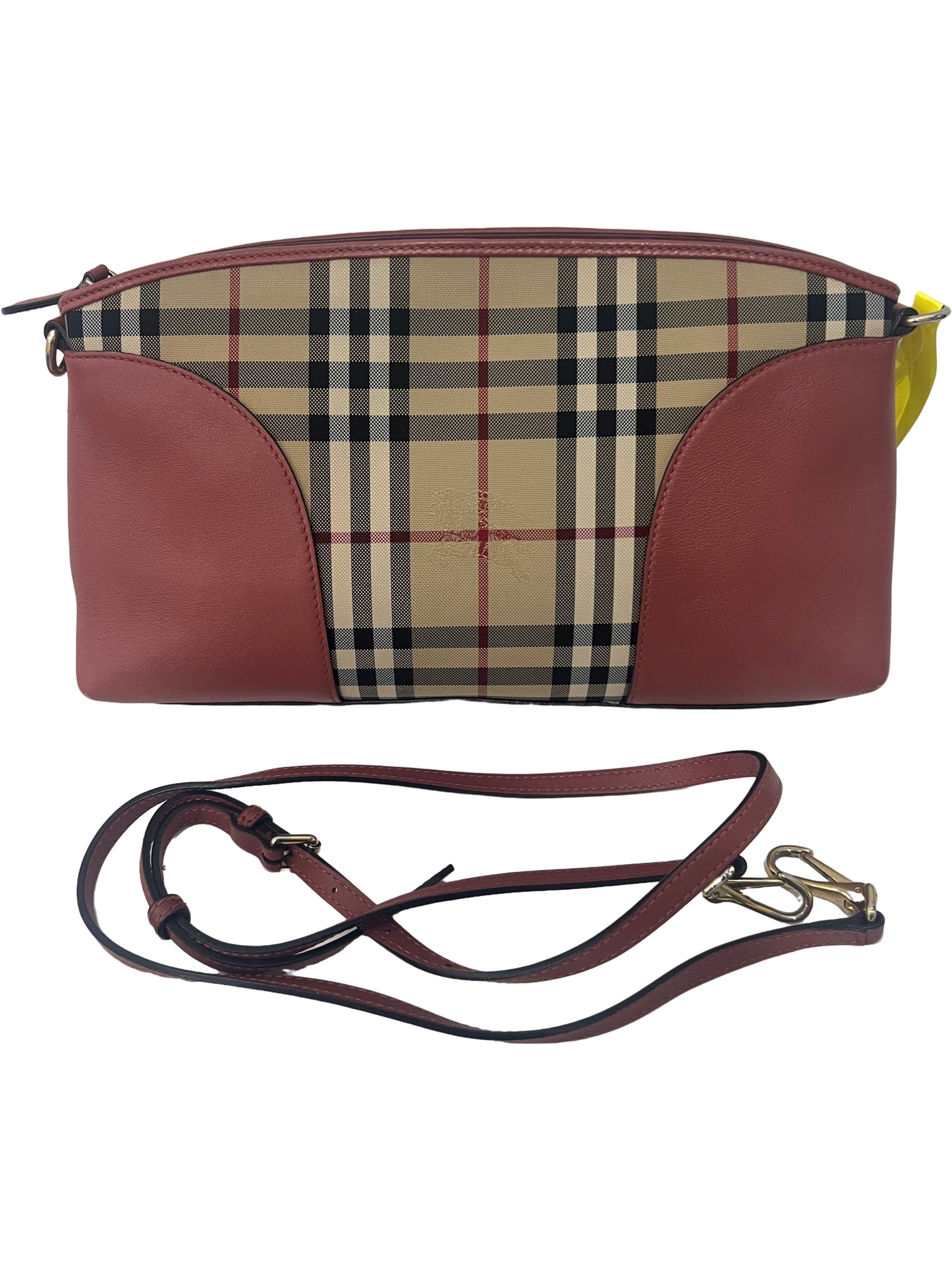 Burberry Haymarket Check Red Leather Crossbody Clutch Bag