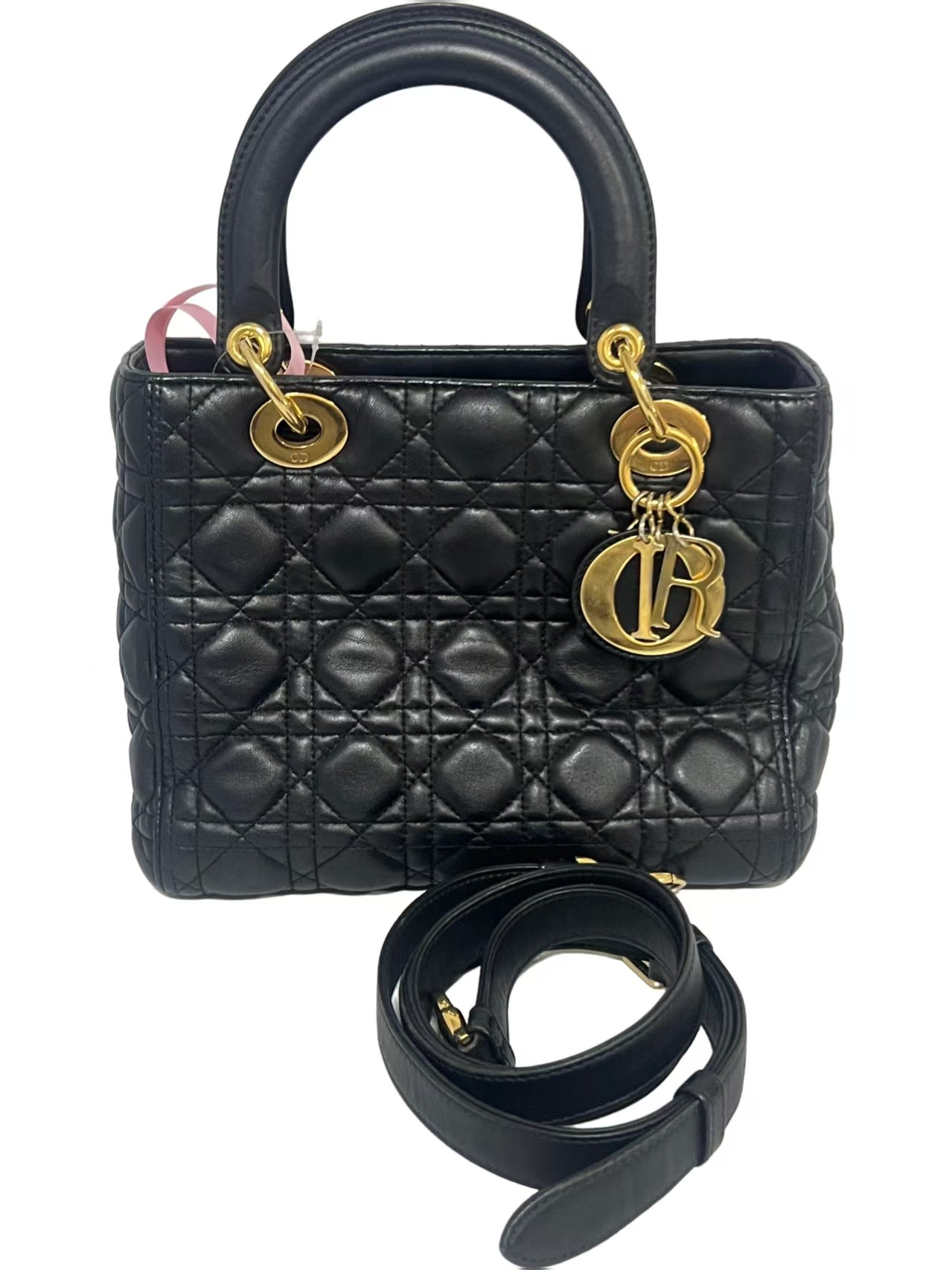 Christian Dior Lady Dior Medium Black Lambskin Leather Tote Bag
