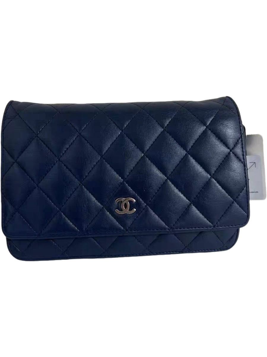 Chanel Wallet on Chain WOC Navy Blue Quilted Lambskin Crossbody Bag