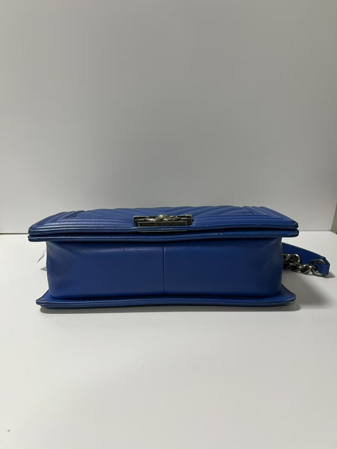 Chanel Boy Medium Royal Blue Chevron Lambskin Leather Shoulder Bag