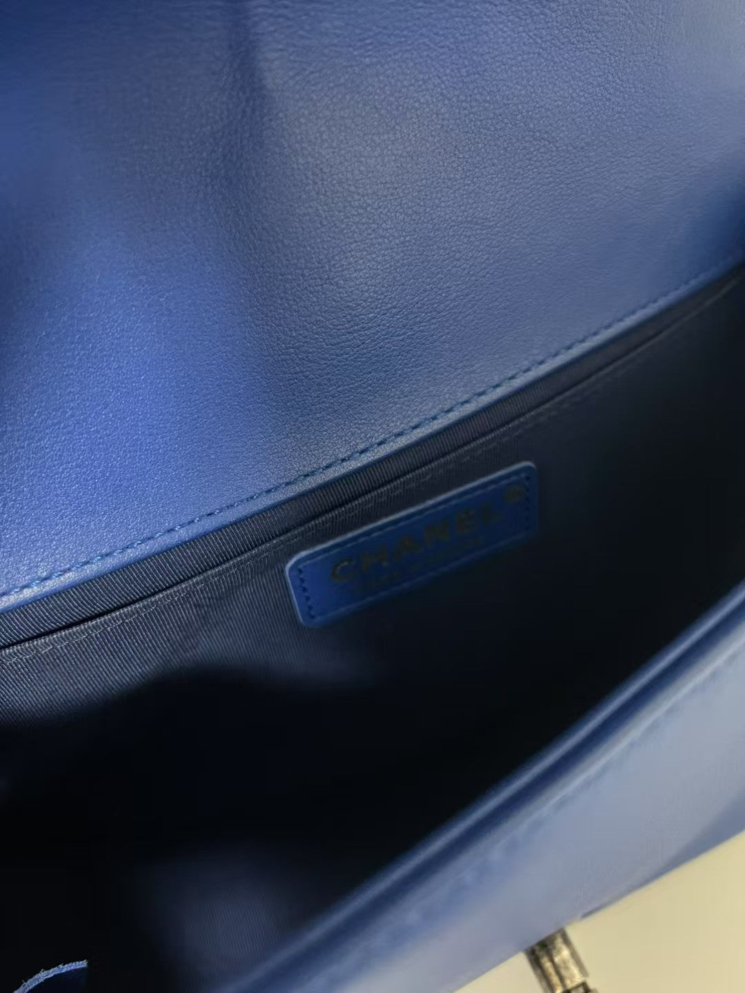 Chanel Boy Medium Royal Blue Chevron Lambskin Leather Shoulder Bag