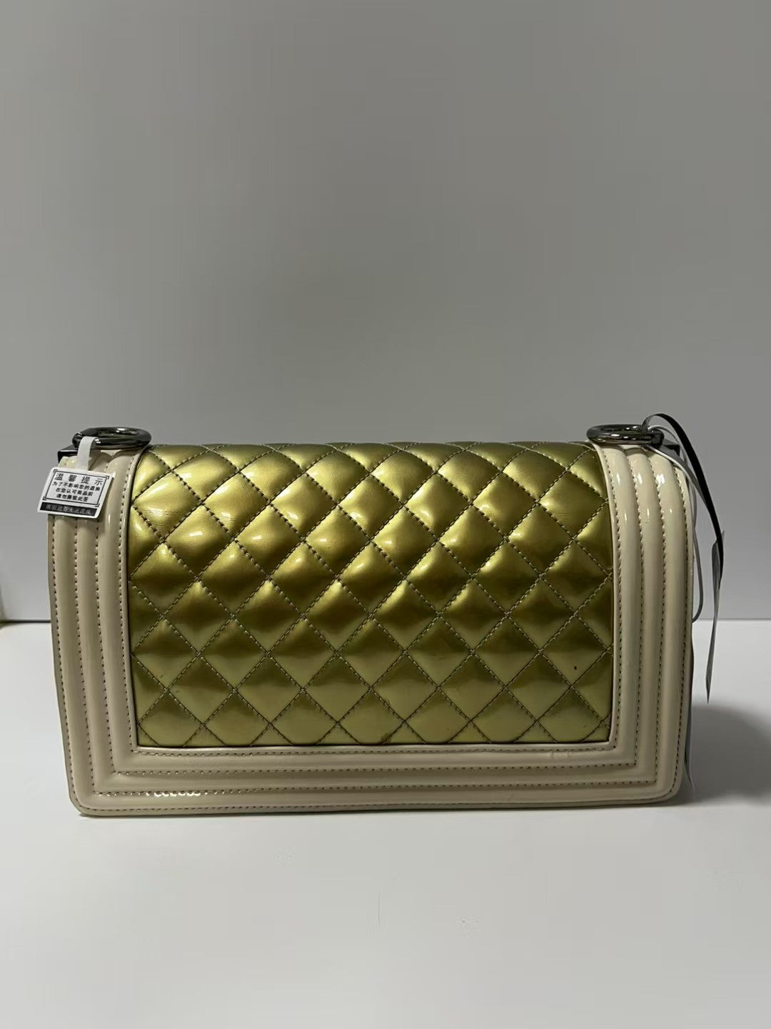 Chanel Boy Medium Gold & White Patent Leather Shoulder Bag