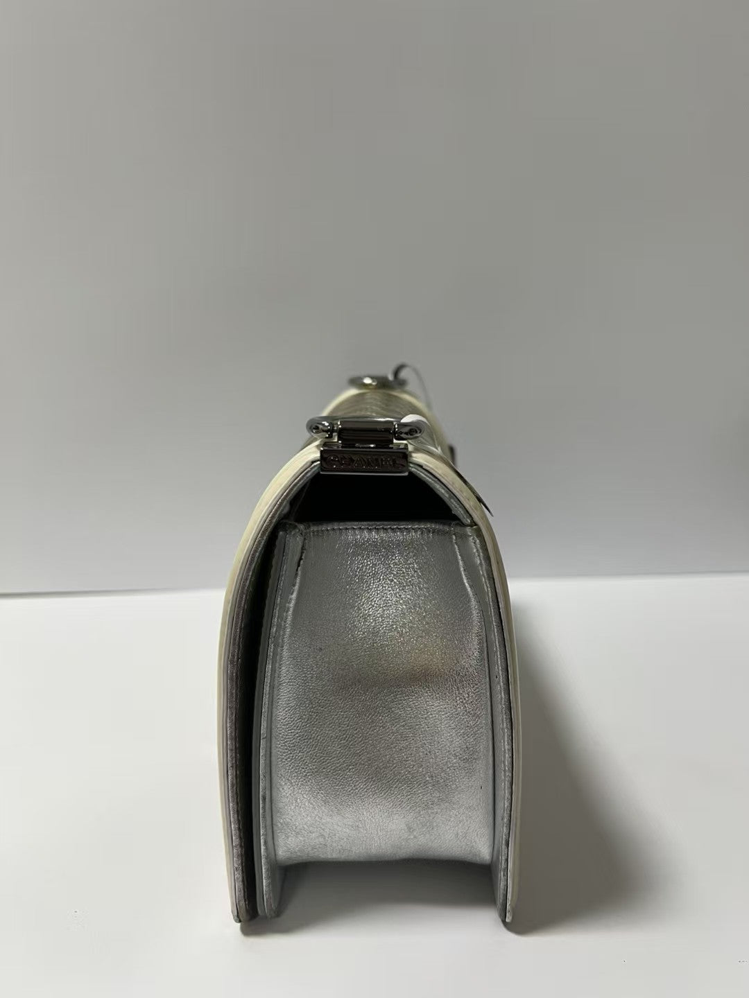 Chanel Boy Medium Gold & White Patent Leather Shoulder Bag