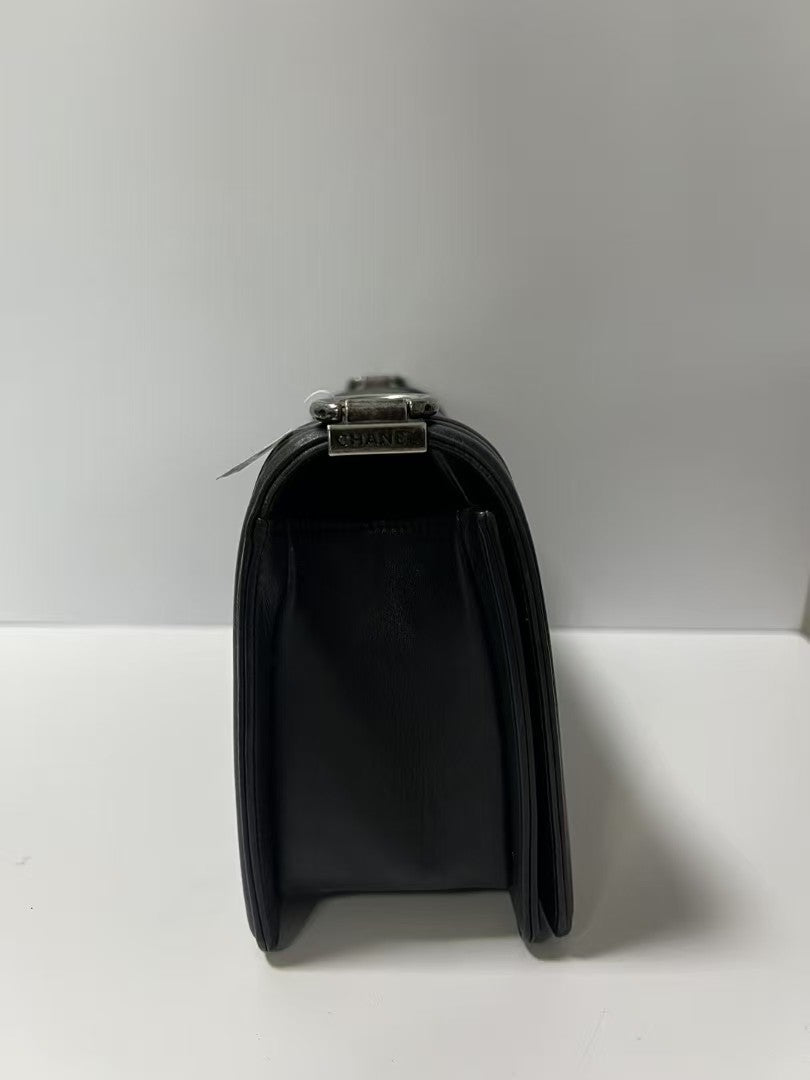 Chanel Boy Medium Black Chevron Calfskin Leather Shoulder Bag