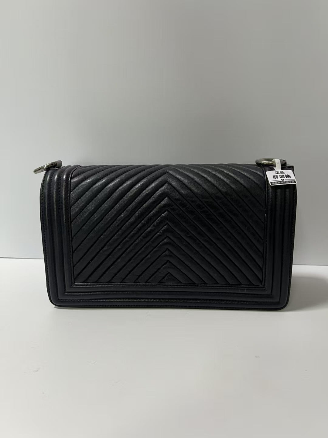 Chanel Boy Medium Black Chevron Calfskin Leather Shoulder Bag